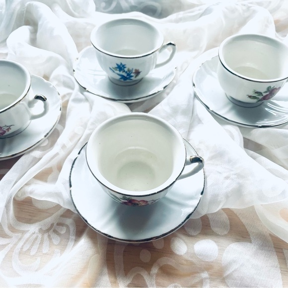 Vintage Small Teacup and Saucer Set | White European Porcelain with Gold Trim - Picture 3 of 15